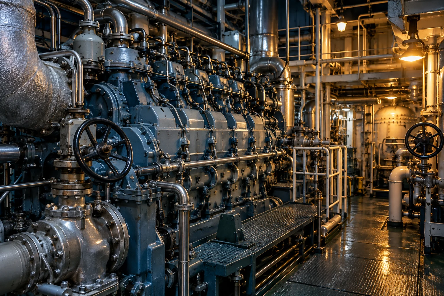 Illustrative engine-room machinery and piping